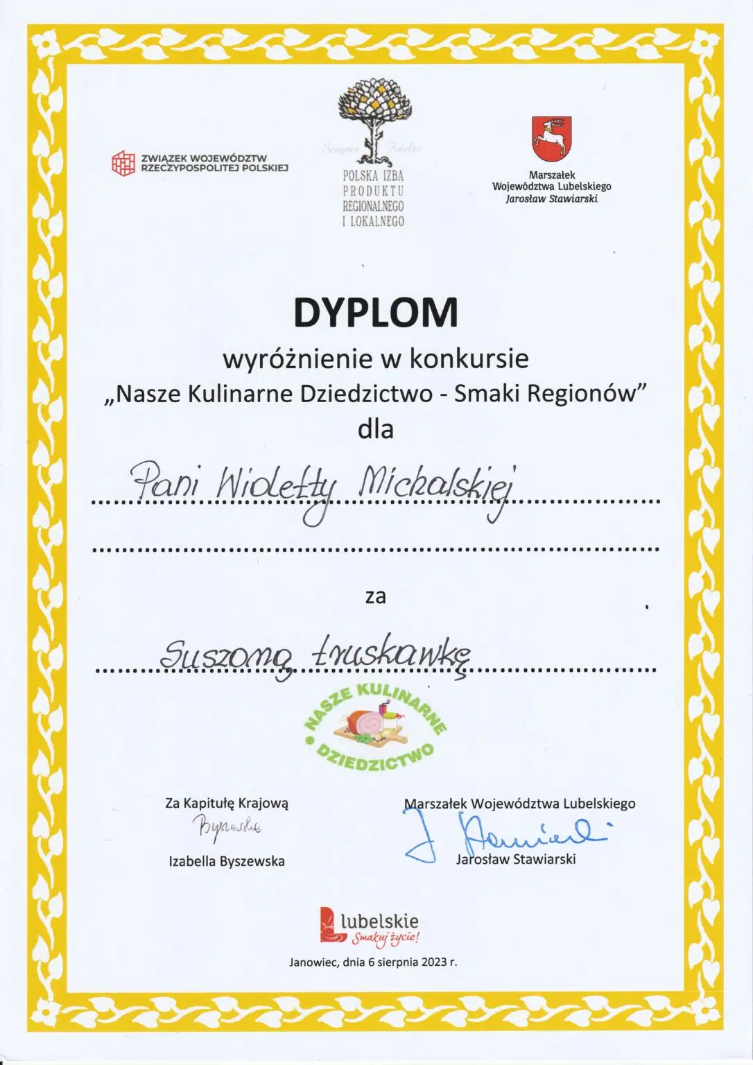 Dyplom suszona truskawka