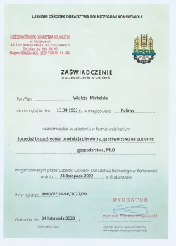 Zaświadczenie o szkoleniu ze sprzedaży